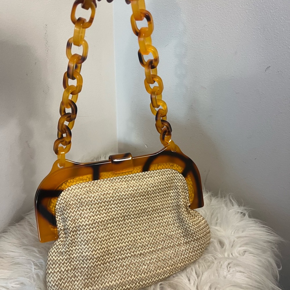 Free People Tan and Brown Clutch with Amber Chain